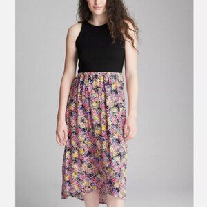 Gap Fit and Flare Midi Dress in Mix-Fabric | Black/Floral | EUC | XXL